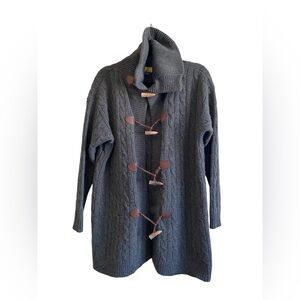VTG 🍂 RALPH LAUREN CASHMERE WOOL CABLEKNIT SAILOR CARDIGAN LEATHER TOGGLES XS/S